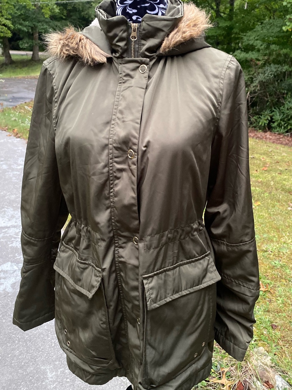 Arizona Jean Company Olive Utility Parka with Faux Fur Hood & Faux Sherpa Size M
